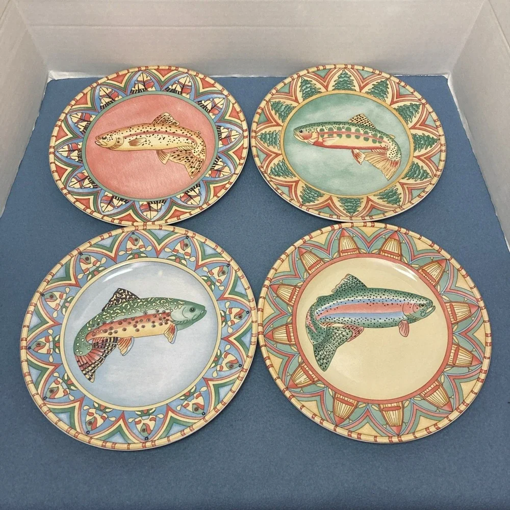 Splash by Siddhia Hutchinson for Essex Multicolor Trout Dinner Plates - Set of 4